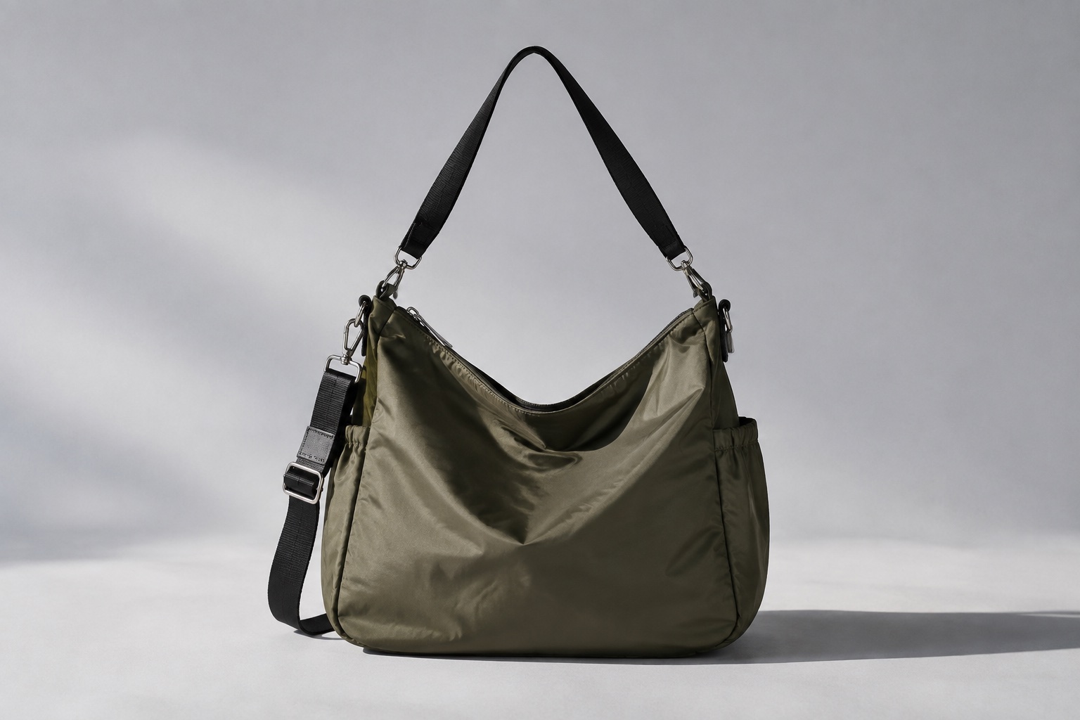 Olive green everyday bag, photographed in soft studio light